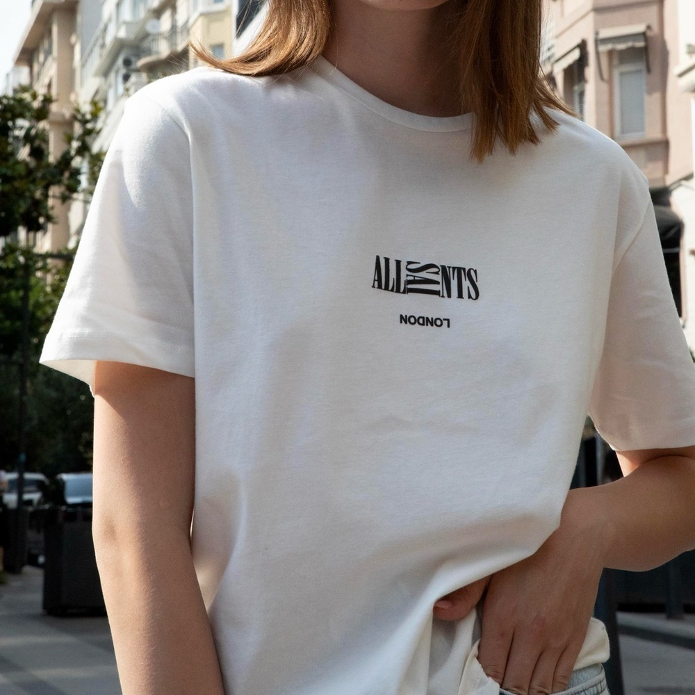 All Saints White Logo Tee Womens Medium NWOT